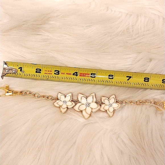 Purse Chain Charm 3 Camelia Plumeria Flowers Roses w Simulated Diamond G… - Picture 11 of 11